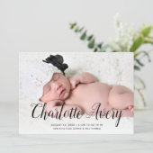 Sweet Calligraphy Foto Geburtserklärung Einladung (Stehend Vorderseite)