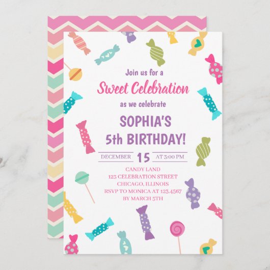 Sweet Candies Birthday Party Einladung (Vorne/Hinten)