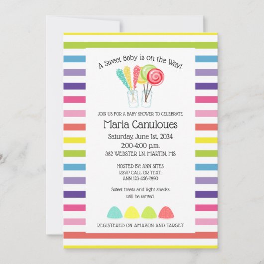 Sweet Candy Baby Dusche Einladung (Vorderseite)