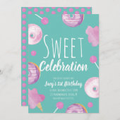 Sweet Candy Birthday Donut Pink Girls Party (Vorne/Hinten)