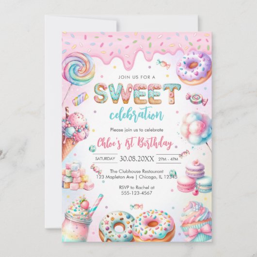 Sweet Candy Birthday Party Invitation Einladung (Vorderseite)