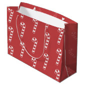 Sweet Candy Cane auf Red Große Geschenktüte (Rückseite Schrägansicht)