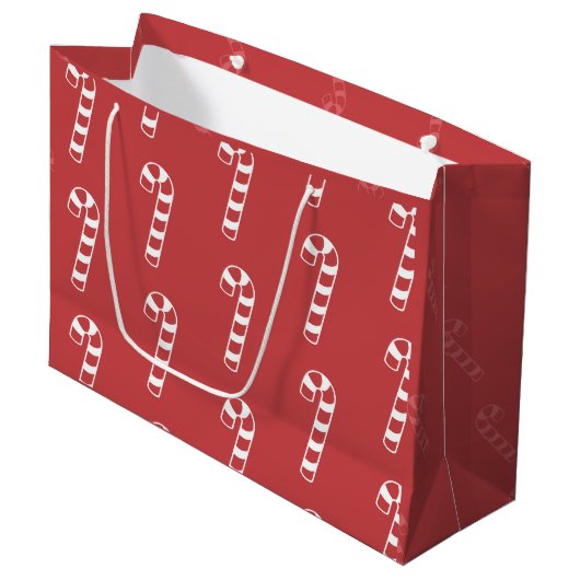Sweet Candy Cane auf Red Große Geschenktüte (Vorderseite Schrägansicht)