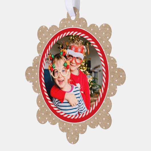 Sweet Candy Cane Photo Christmas Holiday Ornament Karte (Linke Ecke)
