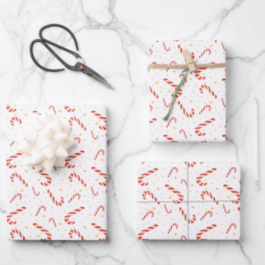 Sweet Candy Cane Weihnachtswrapping Paper Sheets Geschenkpapier Set (Vorderseite)