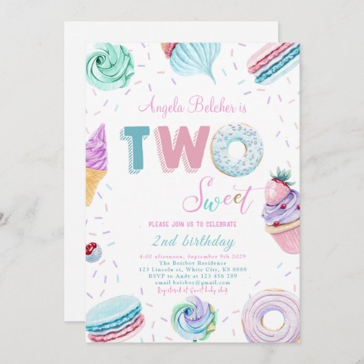 Sweet Candy Celebration 2. Geburtstag Einladung (Vorne/Hinten)