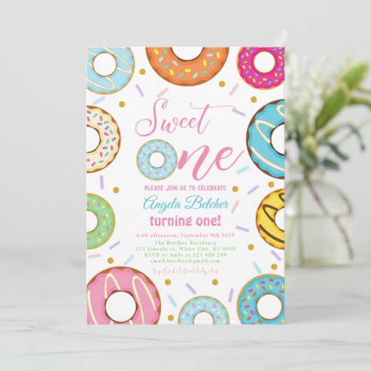 Sweet Candy Celebration Sweet One Birthday Einladung (Stehend Vorderseite)