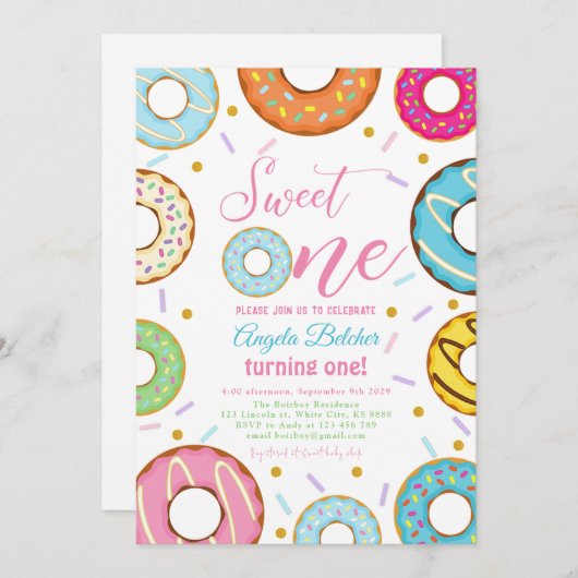 Sweet Candy Celebration Sweet One Birthday Einladung (Vorne/Hinten)