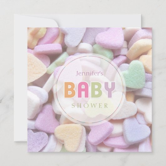 Sweet Candy Hearts Neutral Baby Dusche Einladung (Vorderseite)