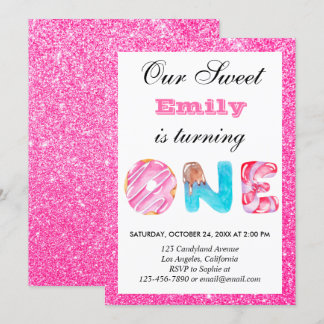 Sweet Candy Hot Pink Glitzer Erster Geburtstag Einladung