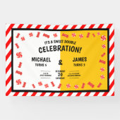 Sweet Candy Kids Double Birthday Custom Banner (Horizontal)