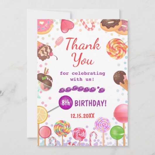 Sweet Candy Land Birthday Ice Creme Donut Party Dankeskarte (Vorderseite)