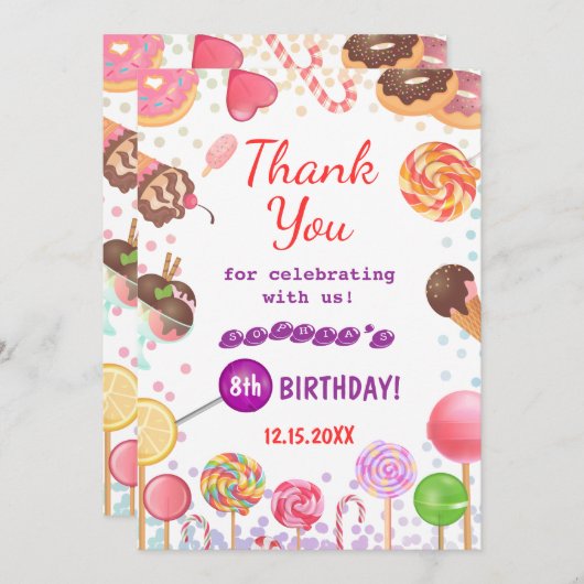 Sweet Candy Land Birthday Ice Creme Donut Party Dankeskarte (Vorne/Hinten)