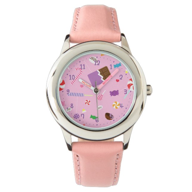 Sweet Candy Pattern Girls Personalisiert Pink Armbanduhr (Vorderseite)