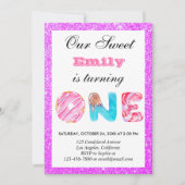 Sweet Candy Pink Lila Glitzer Erster Geburtstag Einladung (Vorderseite)