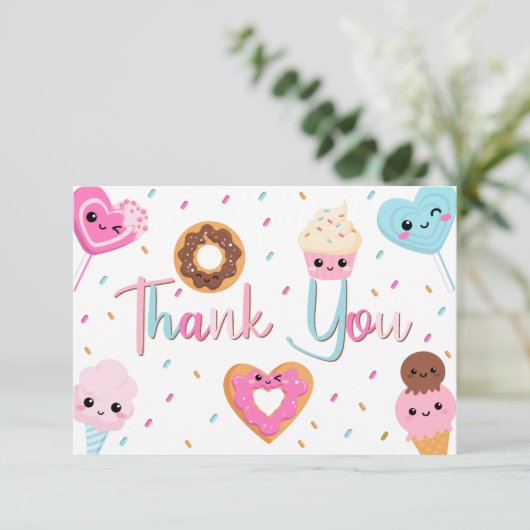 Sweet Candy Sprinkles Donut Baby Dusche Vielen Dan Dankeskarte (Stehend Vorderseite)