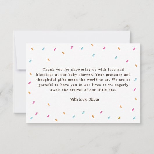 Sweet Candy Sprinkles Donut Baby Dusche Vielen Dan Dankeskarte (Rückseite)