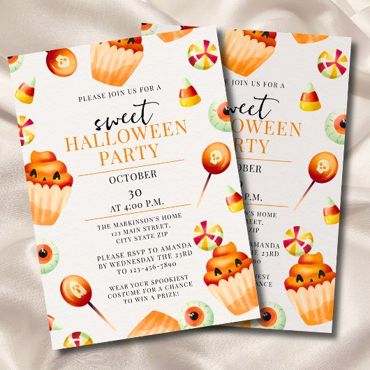 Sweet Candy Watercolor Halloween-Party Einladung