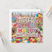 Sweet Candyland Birthday Design - Spaß & Farben Karte (Vorderseite/Rückseite Beispiel)