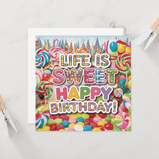 Sweet Candyland Birthday Design - Spaß & Farben Karte (Vorderseite/Rückseite Beispiel)