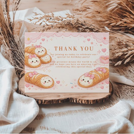 Sweet Cannoli Bakery Bow 1st Birthday Dankeskarte