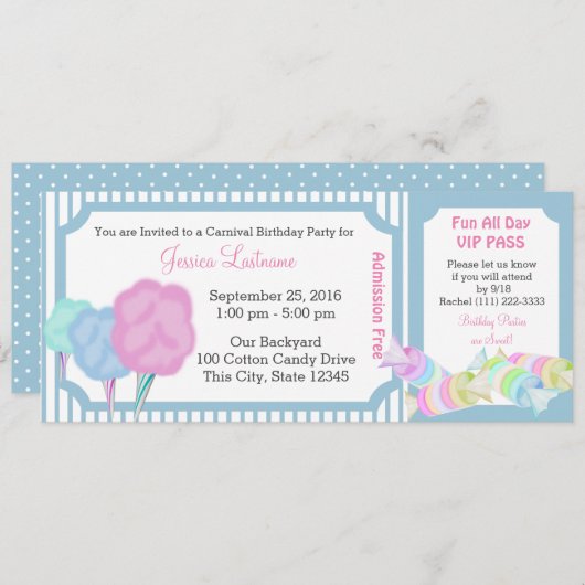 Sweet Carnival Geburtstagskarte Einladung (Vorne/Hinten)