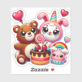 Sweet Cartoon Animal Heart Puffy Patches Aufkleber