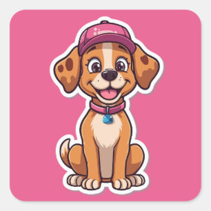 Sweet Cartoon Dog - Happy Puppy in Cap Sticker