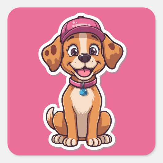 Sweet Cartoon Dog - Happy Puppy in Cap Sticker (Vorderseite)