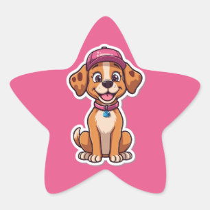Sweet Cartoon Dog - Happy Puppy in Cap Sticker