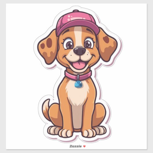 Sweet Cartoon Dog - Happy Puppy in Cap Sticker (Blatt)