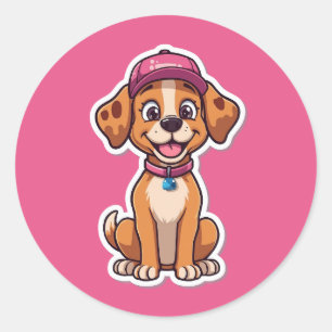 Sweet Cartoon Dog - Happy Puppy in Cap Sticker