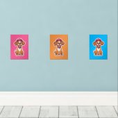 Sweet Cartoon Dog - Happy Puppy in Cap Sticker Bilderwand Sets (Holzboden)