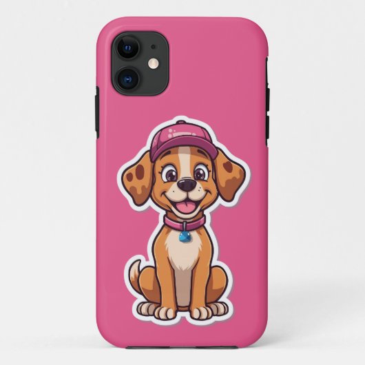 Sweet Cartoon Dog - Happy Puppy in Cap Sticker Case-Mate iPhone Hülle (Rückseite)