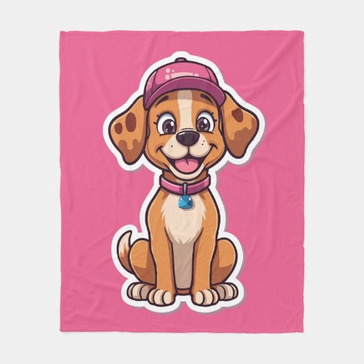 Sweet Cartoon Dog - Happy Puppy in Cap Sticker Fleecedecke (Vorderseite)