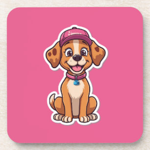 Sweet Cartoon Dog - Happy Puppy in Cap Sticker Getränkeuntersetzer