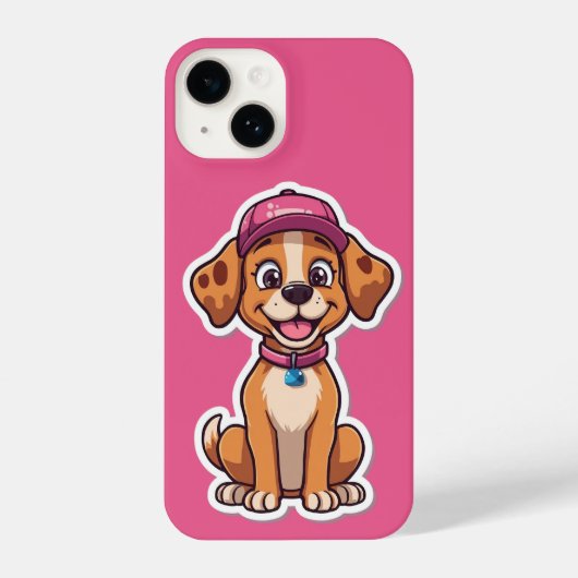 Sweet Cartoon Dog - Happy Puppy in Cap Sticker iPhone Hülle (Rückseite)