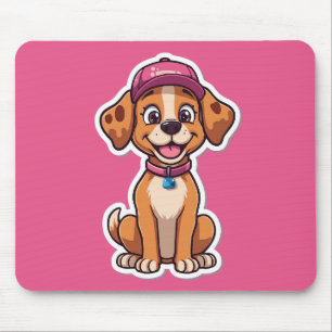 Sweet Cartoon Dog - Happy Puppy in Cap Sticker Mousepad