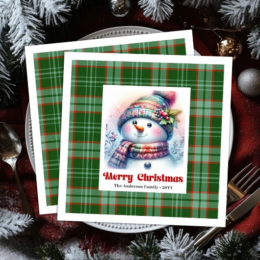 Sweet cartoon snowman watercolor kids napkins serviette