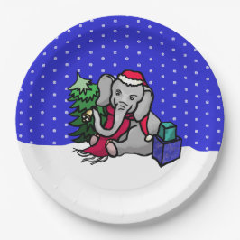 Sweet Cartoon Xmas Elefant im Schnee Pappteller