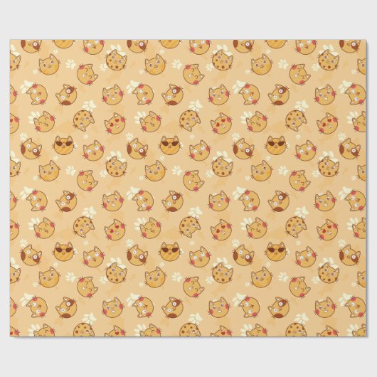 Sweet Cat Emoji Pattern | Orange Geschenkpapier (Flach)