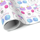 Sweet Cat Faces Happy Birthday Celebration Geschenkpapier (Rolleneckpunkt)