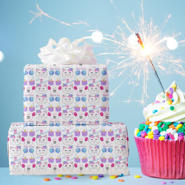Sweet Cat Faces Happy Birthday Celebration Geschenkpapier