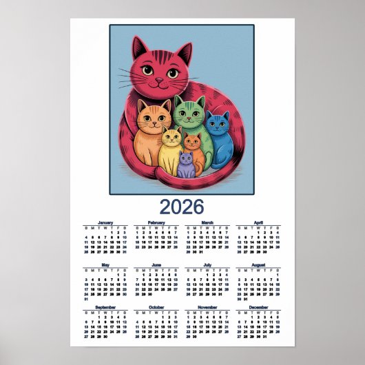 Sweet Cat Family 2026 Calendar of Cats Poster (Vorne)