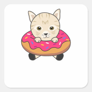 Sweet Cat Funny Animes in Donut Funny Cats Quadratischer Aufkleber