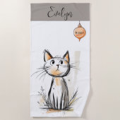 Sweet Cat Illustration Personalisiert Strandtuch (Vorderseite)