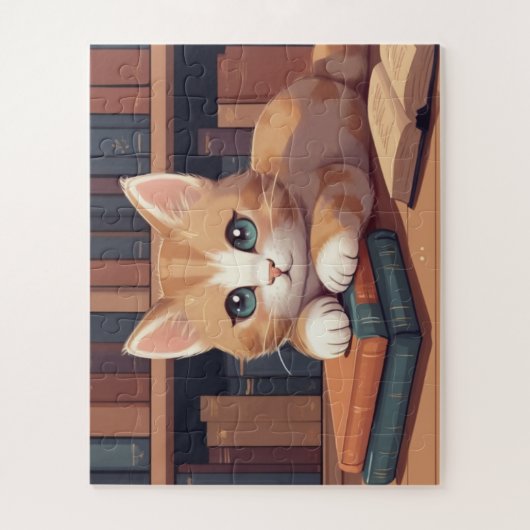 Sweet Cat Lying on Books Puzzle (Vertikal)