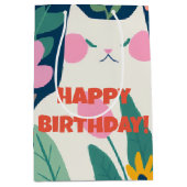 Sweet Cat und Blume Happy Birthday Mittlere Geschenktüte (Vorderseite)