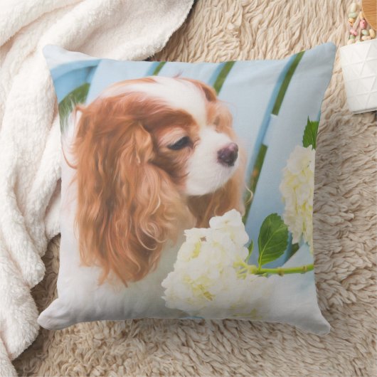 Sweet Cavalier King Charles Spaniel Hydrangeas Kissen (Decke)