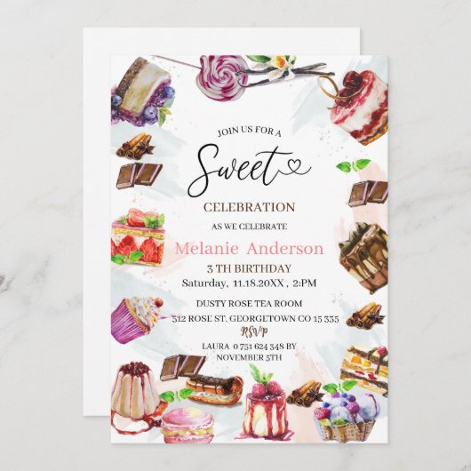 Sweet Celebration Baby Dusche Geburtstag Einladung (Vorne/Hinten)